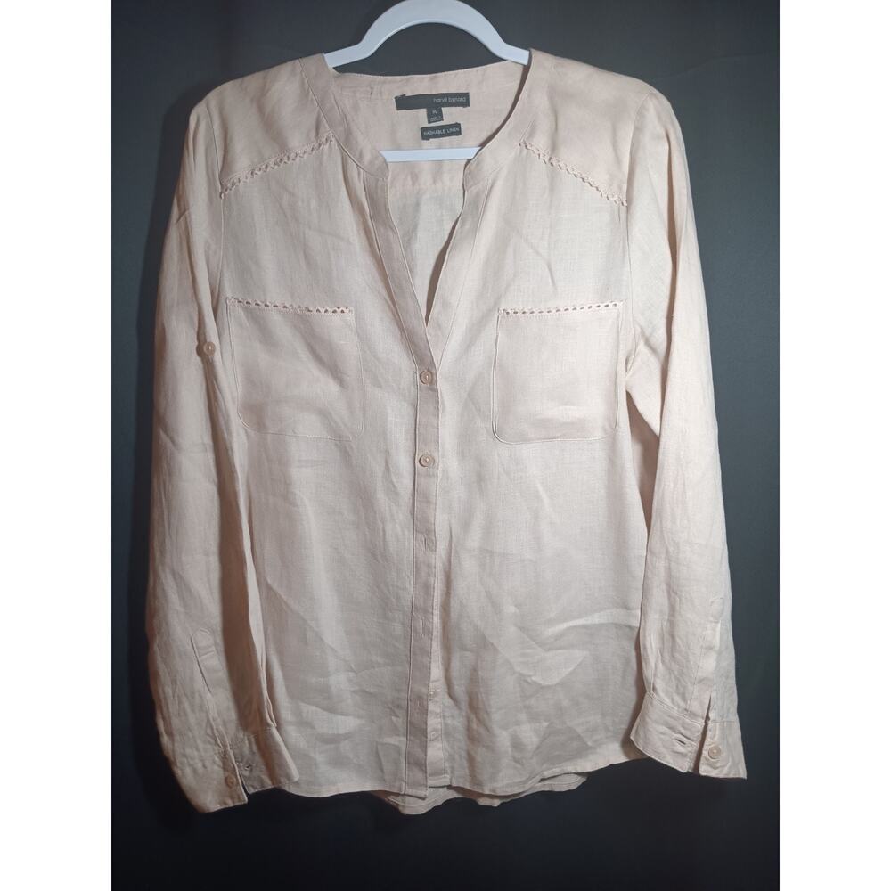 Harve Benard Women’s XL Light Pink Linen Button‑Up Shirt Washable Long Sleeve